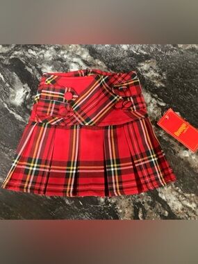 Red Plaid Pleated Mini Skirt